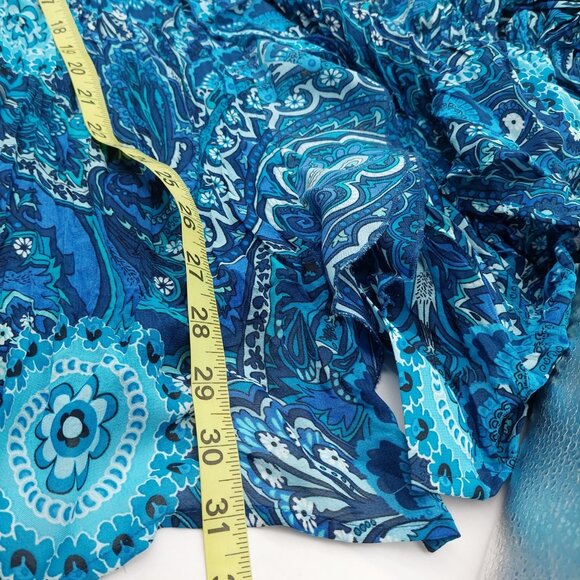 Maggie Barnes Womens Blouse Size 5x Ruffle Button Blue Black - Picture 5 of 7